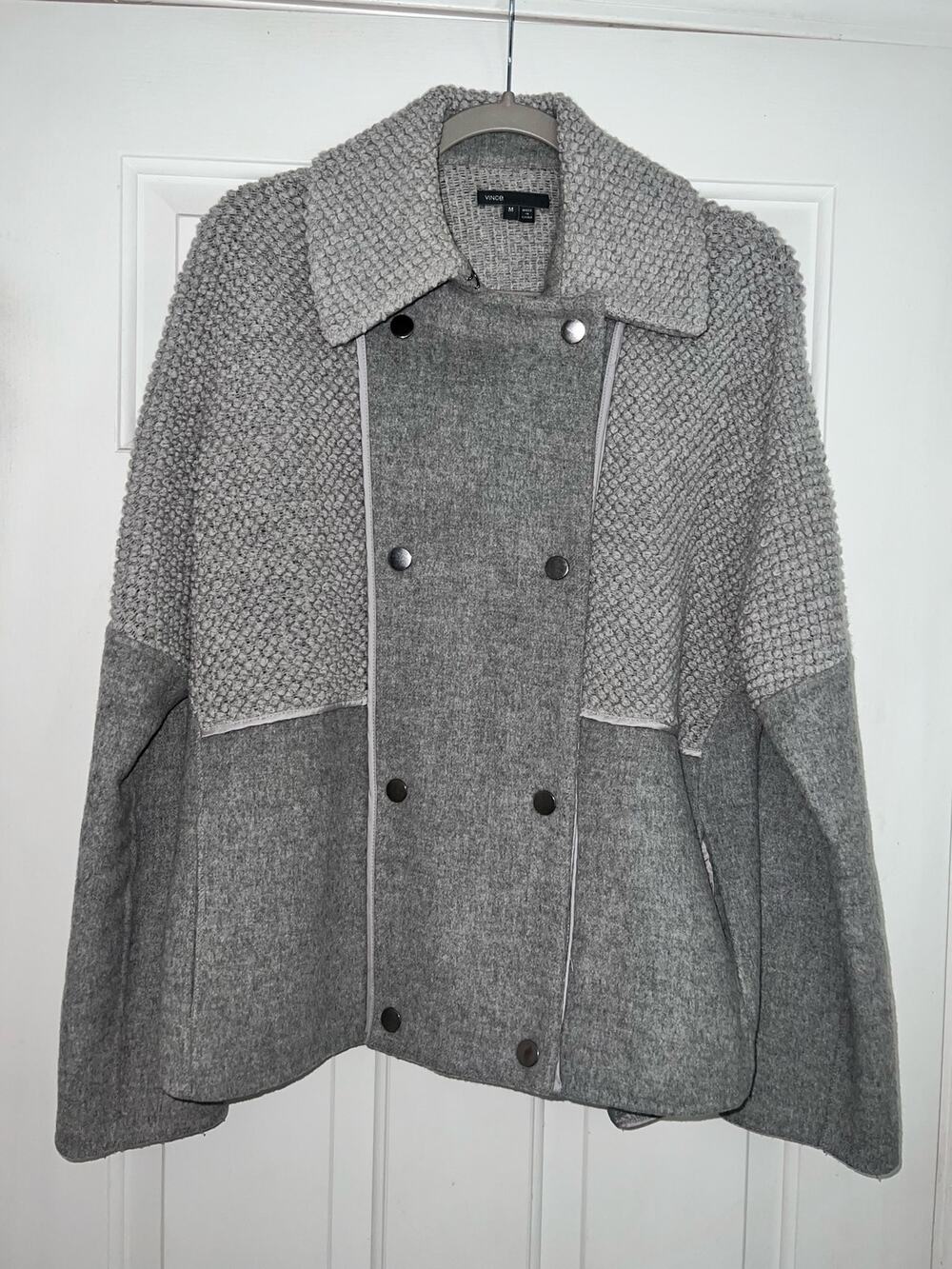 Vince Grey Boucle Blocked Wool Coat - size M